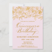 Quinceanera Party Goud Roos Bloemen Blush Roze Kaart (Voorkant)