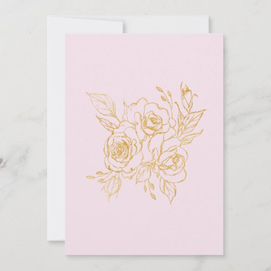 Quinceanera Party Goud Roos Bloemen Blush Roze Kaart (Achterkant)