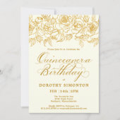 Quinceanera Party Goud Roos Bloemen Ivoor Wit Kaart (Voorkant)