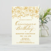 Quinceanera Party Goud Roos Bloemen Ivoor Wit Kaart (Staand voorkant)