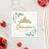 Quinceanera Party Gouden Tiara Baby Blauwe Bloemen Servet (Insitu)
