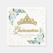 Quinceanera Party Gouden Tiara Baby Blauwe Bloemen Servet (Voorkant)