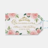 Quinceanera Party Gouden Tiara Blush Roze Bloemen  Cadeaulabel (Voorkant (Horizontaal))