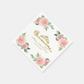 Quinceanera Party Gouden Tiara Blush Roze Bloemen Servet (Hoek)