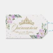 Quinceanera Party Gouden Tiara Paarse Lila Bloemen Cadeaulabel (Voorkant (Horizontaal))