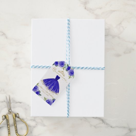 Quinceanera Party Gown Royal Blue Floral Cadeaulabel (Met Touw)