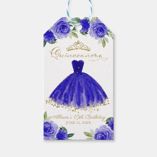 Quinceanera Party Gown Royal Blue Floral Cadeaulabel (Voorkant)
