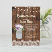Quinceanera Party Hout Kant Bloemen Potje Uitnodig Kaart (Staand voorkant)