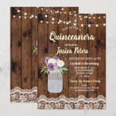 Quinceanera Party Hout Kant Bloemen Potje Uitnodig Kaart (Voorkant / Achterkant)