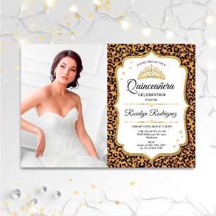 Quinceanera Party - Leopard Print White Foto Kaart