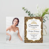 Quinceanera Party - Leopard Print White Foto Kaart (Staand voorkant)