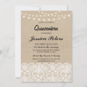 Quinceanera Party Lights Rustic Burlap Lace Invite Kaart (Voorkant)