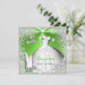 Quinceanera Party Lime Green Silver Snowflakes Kaart (Staand voorkant)