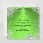 Quinceanera Party Lime Green Silver Snowflakes Kaart (Achterkant)