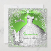 Quinceanera Party Lime Green Silver Snowflakes Kaart (Voorkant)