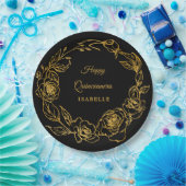 Quinceanera Party Luxe Goud Roos Bloemen Zwart Papieren Bordje (Feest)