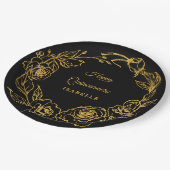 Quinceanera Party Luxe Goud Roos Bloemen Zwart Papieren Bordje (Gekanteld)