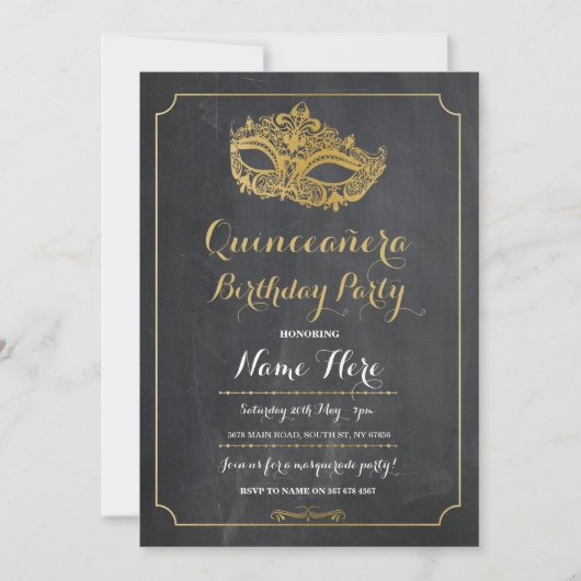 Quinceanera Party MASQUERADE Birthday Mask Invite Kaart (Voorkant)
