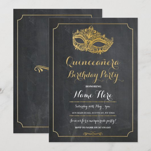 Quinceanera Party MASQUERADE Birthday Mask Invite Kaart (Voorkant / Achterkant)