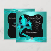 Quinceanera Party Masquerade Blauwgroen Black Kaart (Voorkant / Achterkant)