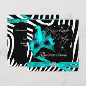 Quinceanera Party Masquerade Blauwgroen Zebra Kaart (Voorkant / Achterkant)