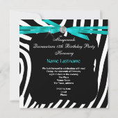 Quinceanera Party Masquerade Blauwgroen Zebra Kaart (Achterkant)