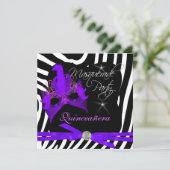 Quinceanera Party Masquerade Paars Zebra Kaart (Staand voorkant)