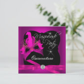 Quinceanera Party Masquerade Pink Black Kaart (Staand voorkant)
