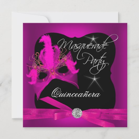 Quinceanera Party Masquerade Pink Black Kaart (Voorkant)
