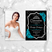 Quinceanera Party Met Foto - Blauwgroen Zwart Zilv