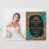 Quinceanera Party Met Foto - Leopard Print Blauwgr Kaart (Voorkant)