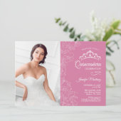 Quinceanera Party Met Foto - Roze Witte Bloemen Kaart (Staand voorkant)