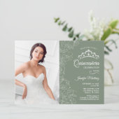 Quinceanera Party Met Foto - Sage Groene Bloemen Kaart (Staand voorkant)