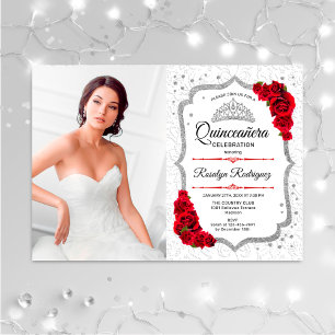 Quinceanera Party met foto Zilver Rood Kaart