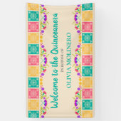 Quinceanera Party Mexican Fiesta Floral Welcome Spandoek (Verticaal)