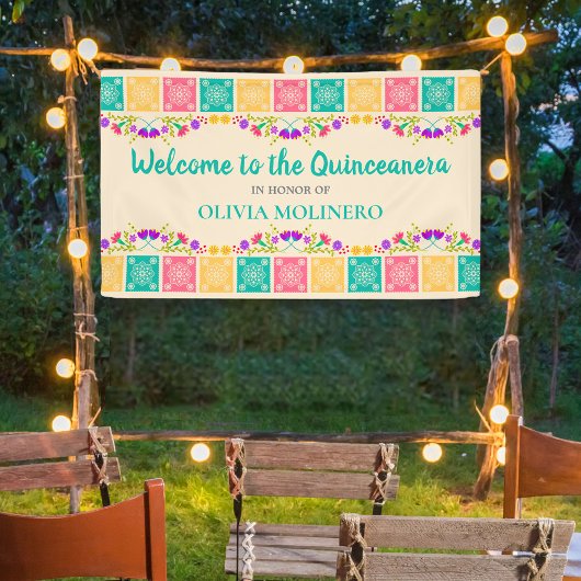 Quinceanera Party Mexican Fiesta Floral Welcome Spandoek