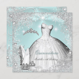 Quinceanera Party Mint Blue Silver Snowflakes Kaart