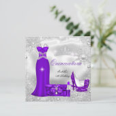 Quinceanera Party Paarse Silver Snowflakes S Kaart (Staand voorkant)