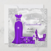 Quinceanera Party Paarse Silver Snowflakes S Kaart (Voorkant)