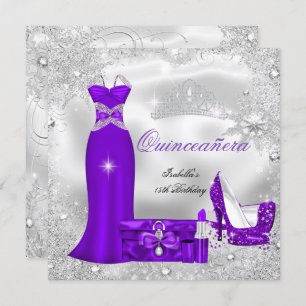 Quinceanera Party Paarse Silver Snowflakes S Kaart