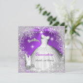 Quinceanera Party Paarse Silver Winter Snowflakes Kaart (Staand voorkant)