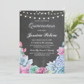 Quinceanera Party Pastels Succulents 15th Invite Kaart (Staand voorkant)