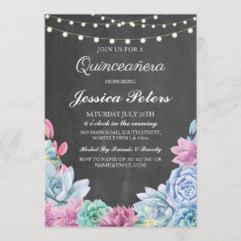 Quinceanera Party Pastels Succulents 15th Invite Kaart
