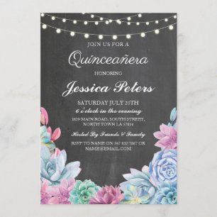 Quinceanera Party Pastels Succulents 15th Invite Kaart