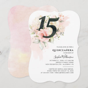 Quinceanera Party Pink Floral 15th Birthday Kaart