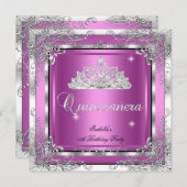 Quinceanera Party Pink Silver Diamond Tiara Kaart (Voorkant / Achterkant)