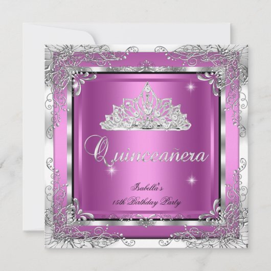 Quinceanera Party Pink Silver Diamond Tiara Kaart (Voorkant)