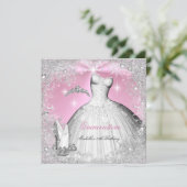 Quinceanera Party Pink Silver Winter Snowflakes Kaart (Staand voorkant)