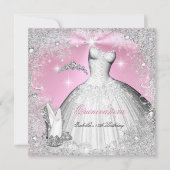 Quinceanera Party Pink Silver Winter Snowflakes Kaart (Voorkant)