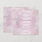Quinceanera Party Pink Silver Winter Wonderland Kaart (Voorkant / Achterkant)